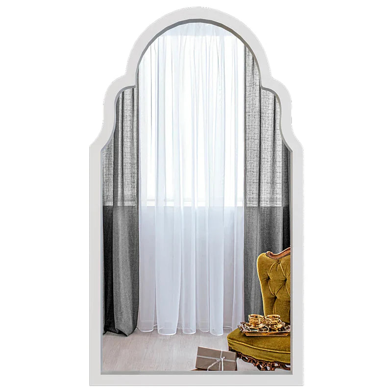 Arched Wall Mirror – Moroccan Style White Frame Decorative Mirror for Bedroom, Living Room & Entryway