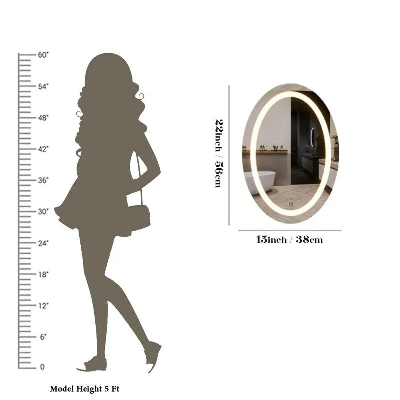 Oval LED Bathroom Mirror with Touch Sensor – Anti-Fog Smart Lighted Vanity Mirror for Modern Bathrooms