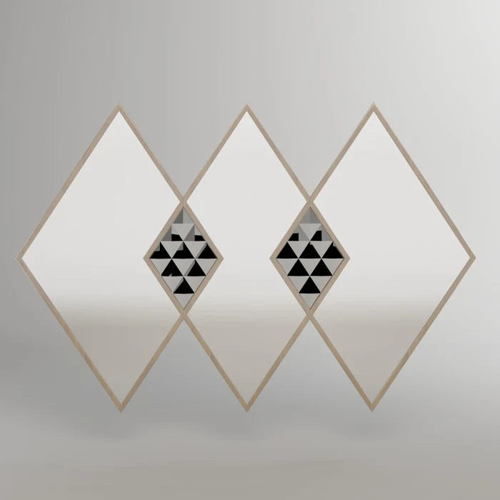 Diamond Wall Mirror Set – Modern Wooden Frame Geometric Mirrors for Living Room, Bedroom & Entryway