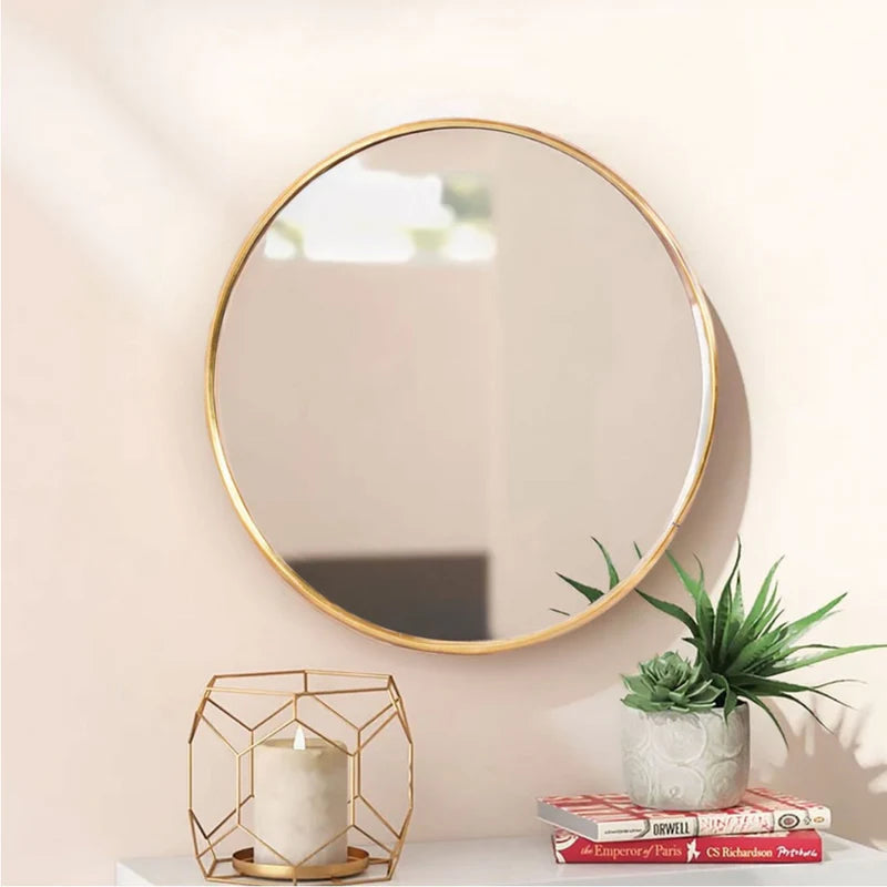 Modern Round Gold Wall Mirror – Minimalist Metal Frame Decorative Bathroom, Bedroom & Entryway Mirror