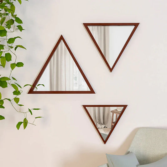 Triangle Wall Mirror Set – Modern Wooden Frame Geometric Mirrors for Living Room, Bedroom & Entryway