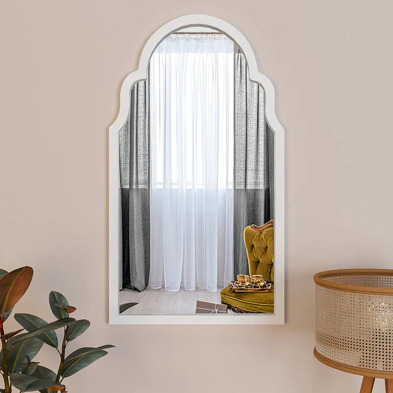 Arched Wall Mirror – Moroccan Style White Frame Decorative Mirror for Bedroom, Living Room & Entryway