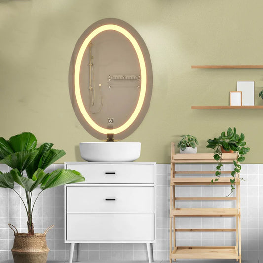 Oval LED Bathroom Mirror with Touch Sensor – Anti-Fog Smart Lighted Vanity Mirror for Modern Bathrooms