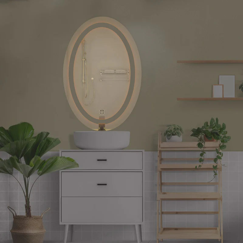 Oval LED Bathroom Mirror with Touch Sensor – Anti-Fog Smart Lighted Vanity Mirror for Modern Bathrooms