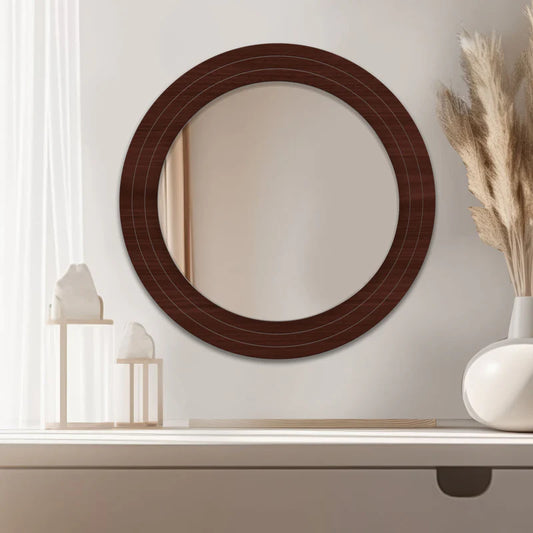 Round Wooden Wall Mirror – Modern Solid Wood Frame Decorative Mirror for Bathroom, Bedroom & Living Room